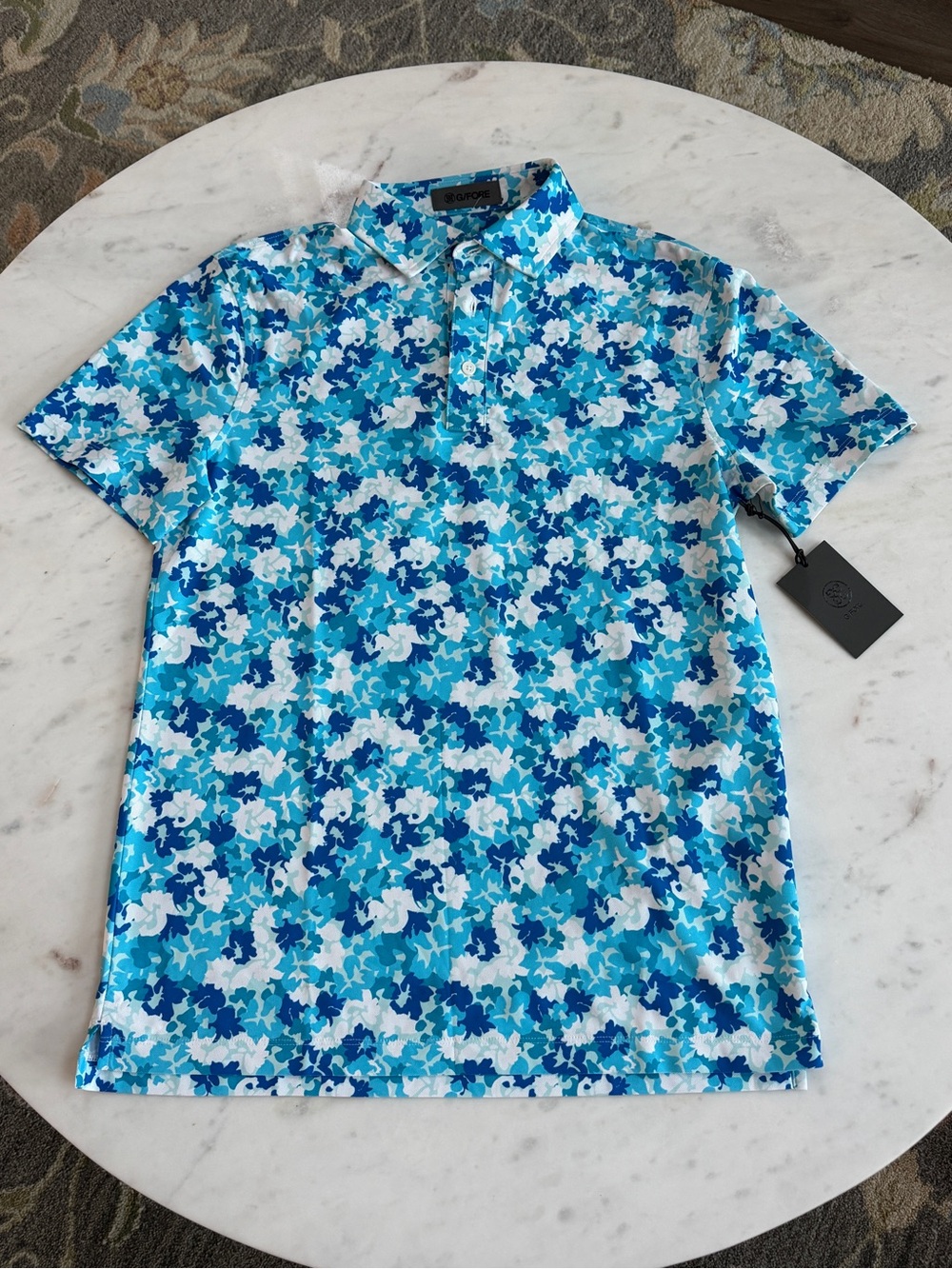 NWT G/FORE Camo Floral Tech Pique Golf Polo Men’s S Blue $120